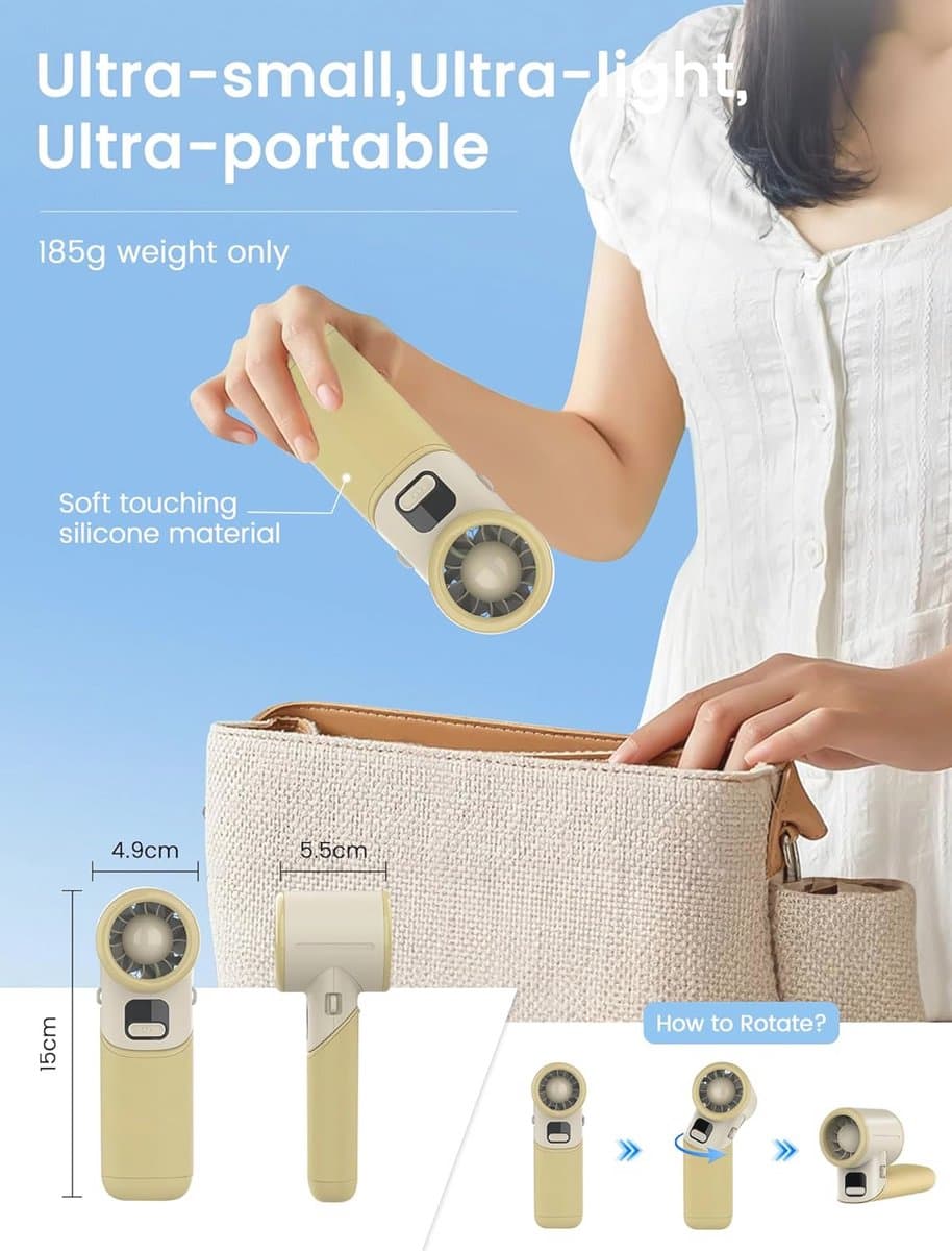 Draagbare Handventilator met 5 Snelheden - Oplaadbare Mini Ventilator voor Binnen en Buiten — afbeelding 1
