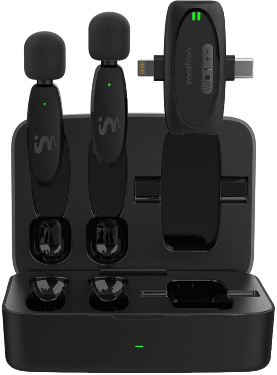 imoshion 2-pack Draadloze Microfoon met Oplaadcase - Geschikt voor o.a. USB-C & AUX - Bluetooth Mini Microfoon - Podcast Microfoon — afbeelding 1