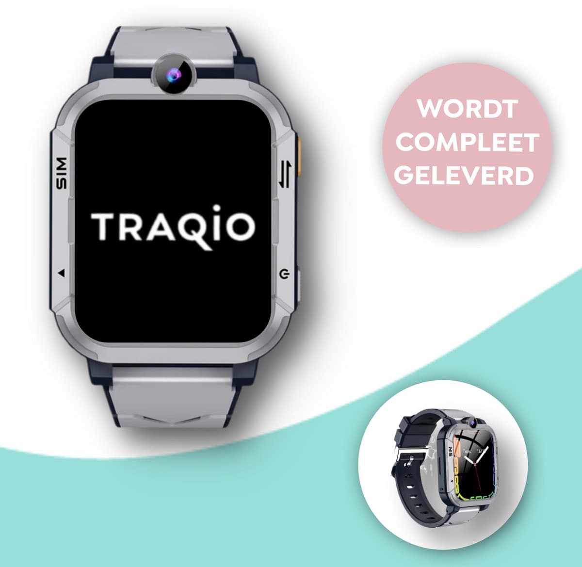 Traqio TRQ05 - GPS horloge kinderen - gps horloge kind - kinderhorloge bellen - gps tracker kinderhorloge - kinderhorloge met gps - kinderhorloge - Kinder smartwatch GPS - GPS horloge school - Zwart — afbeelding 1