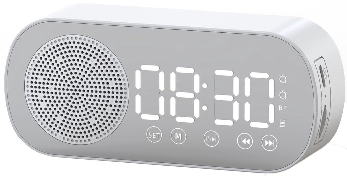 Digitale Wekker - Bluetooth Speaker - Premium Wekker - met LED Spiegeldisplay - Twee alarmen met hoog volume - Digitale Wekkerradio - Wit — afbeelding 1