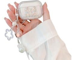 Hoes voor AirPods 4 met 3D-kristal-strikdesign en sleutelhanger - Schokabsorberend - Transparant - Compatibel met Apple AirPods 4e generatie