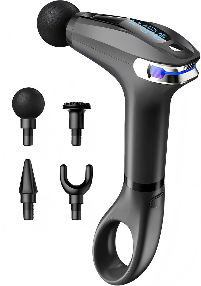 Spier massager pistool – percussie, 8 niveaus, verlengde handgreep,timer 15 min – diepe weefselontspanning – compact en krachtig — afbeelding 1