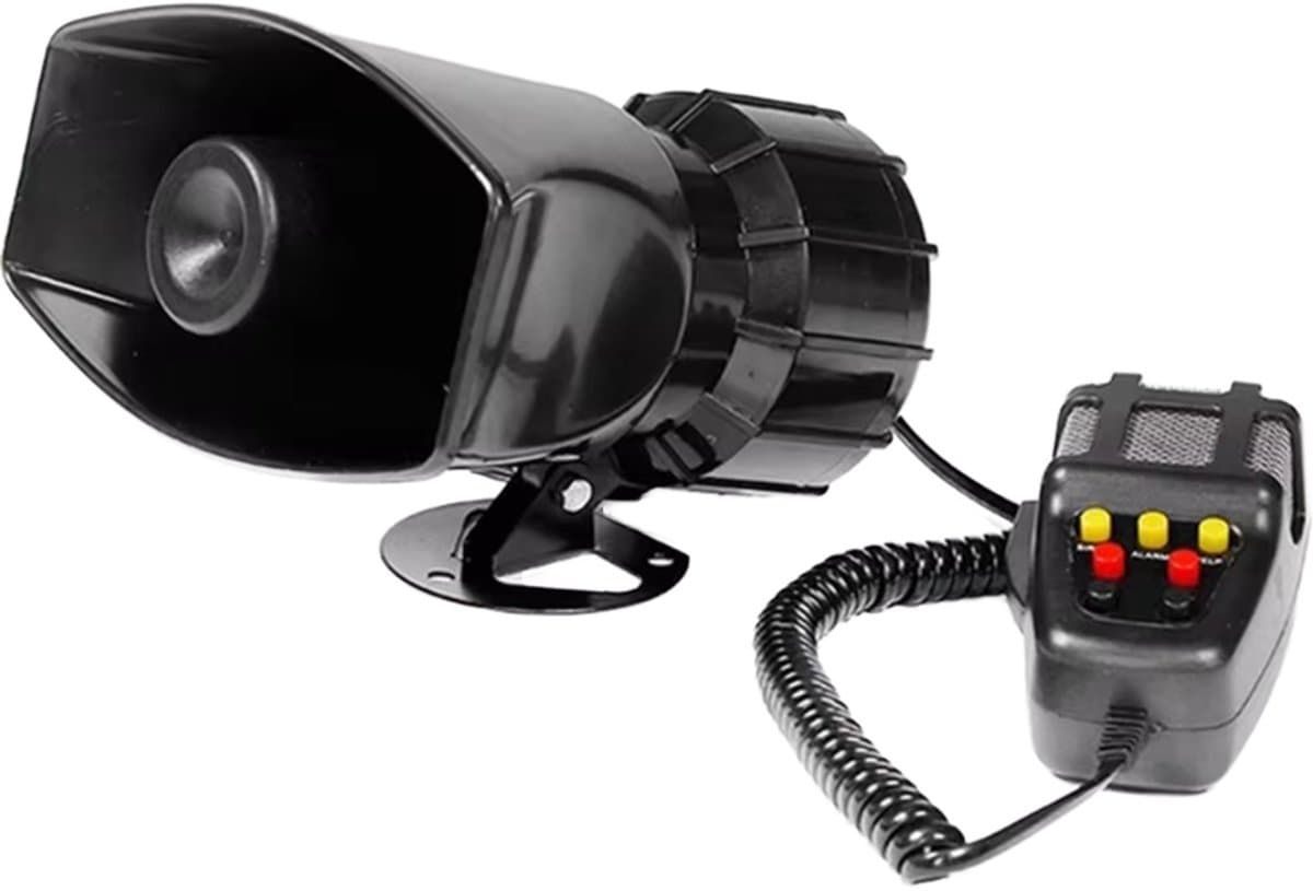 Megafoon 12V met Sirene – 110 dB t/m 150 dB Alarm & Luchthoorn – 5 Tonen – Inclusief Microfoon – Zwart — afbeelding 1