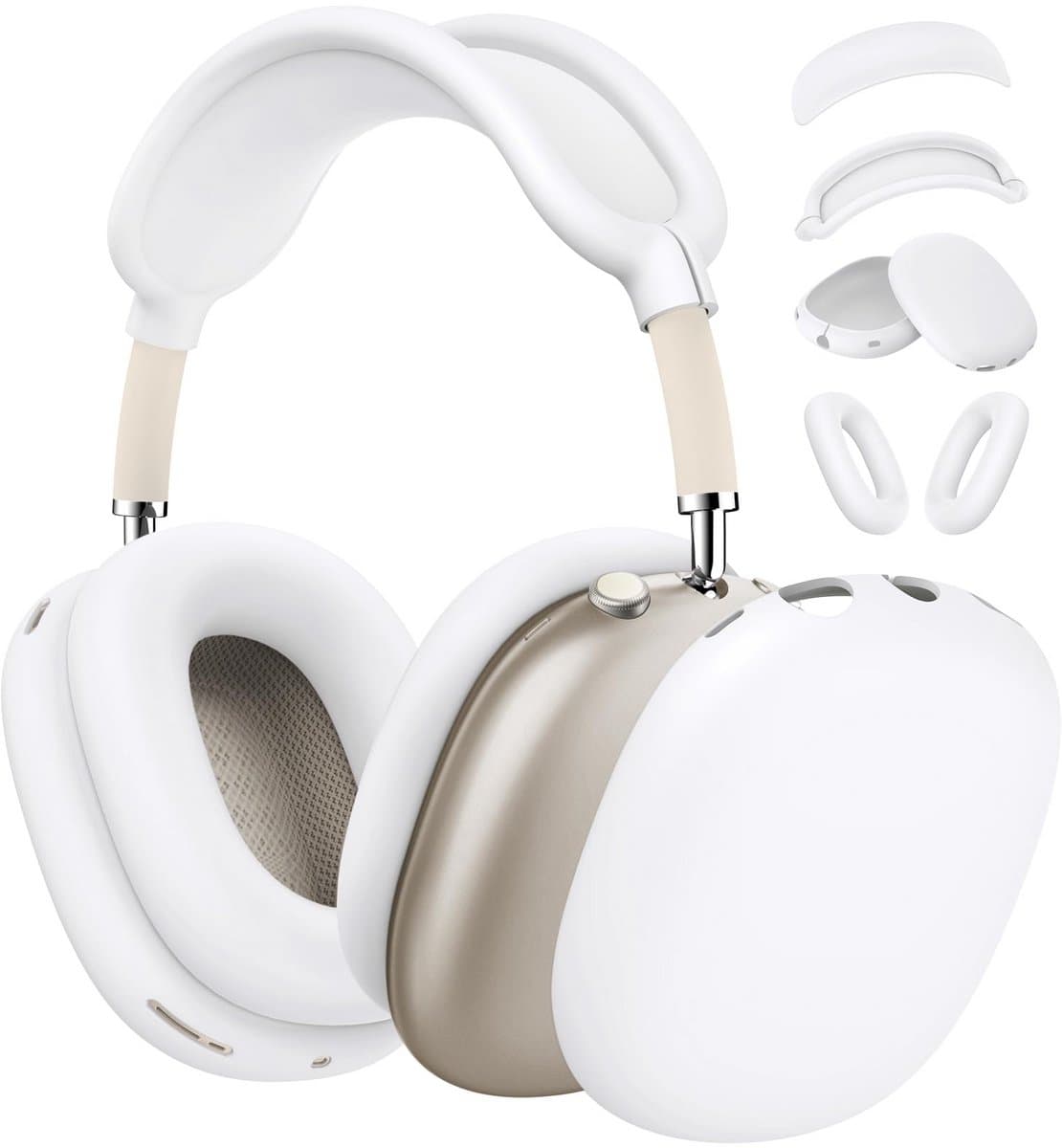 4-delige set - Siliconen Hoes - voor AirPods Max Hooftelefoons 1,2 van – Siliconen Oorkussens Beschermhoes - Oorschelp Beschermhoes, Hoofdband Beschermhoes – Anti-Kras Zachte Siliconen Beschermer – wit — afbeelding 1