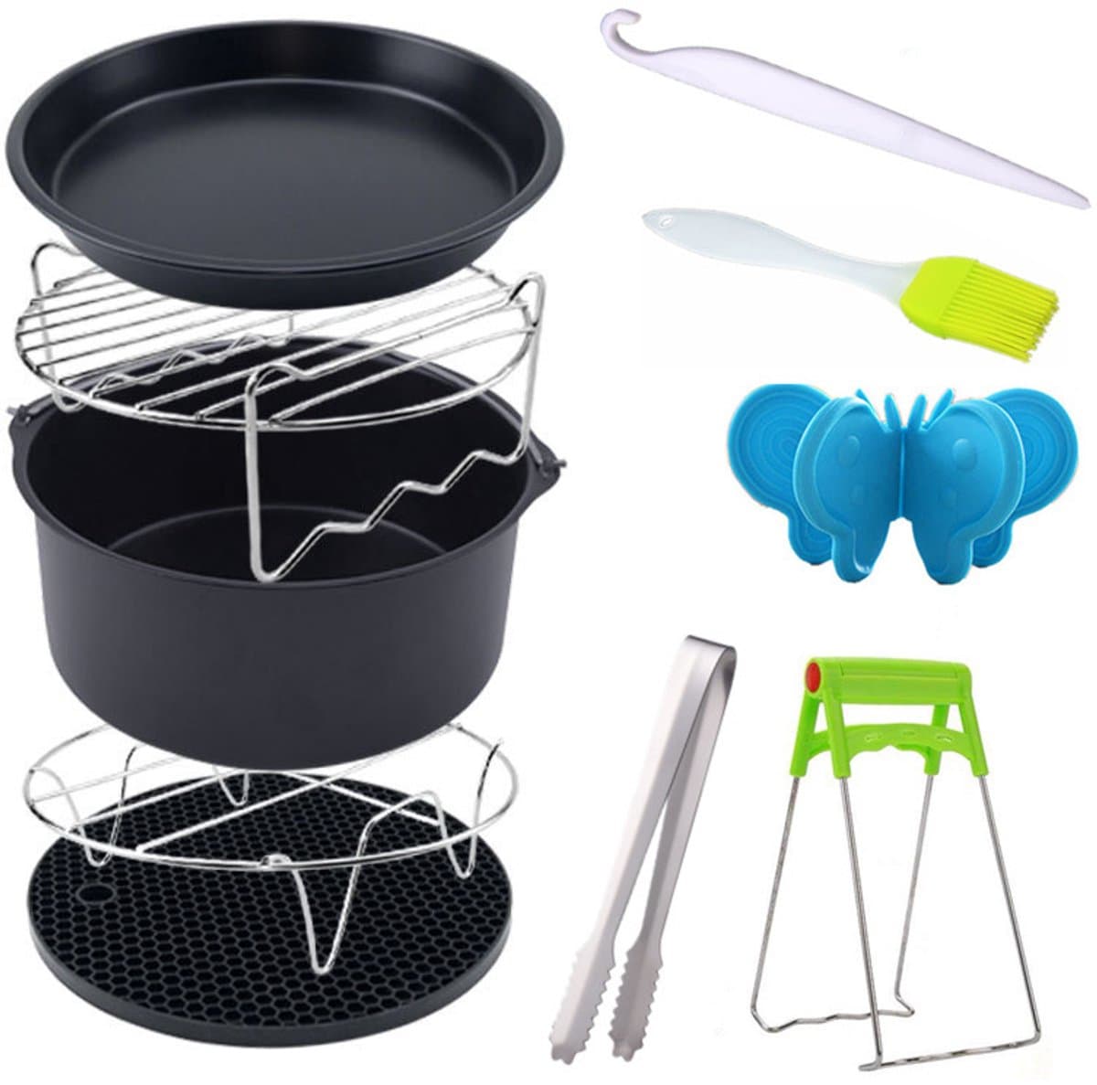 Airfryer accessoireset (10-delig): bakmandje, pizzabakplaat, geschikt voor 3,7-5,8 qt. — afbeelding 1