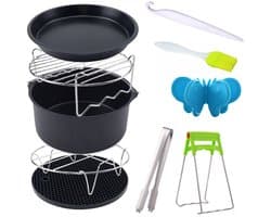 Airfryer accessoireset (10-delig): bakmandje, pizzabakplaat, geschikt voor 3,7-5,8 qt.