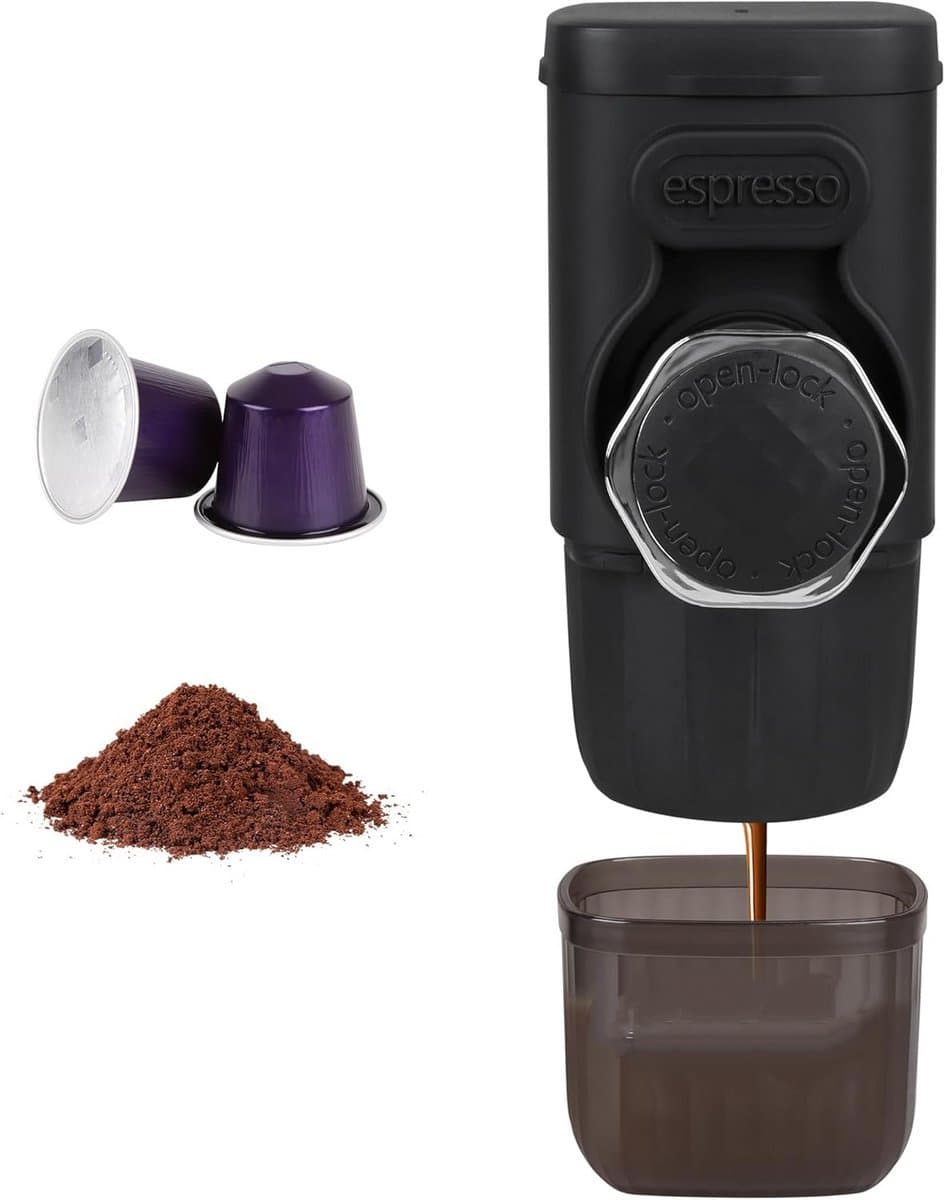 Draagbare Espressomachine - Handmatig (Zonder Stroom) - 15 Bar - 2-in-1 voor Capsules & Gemalen Koffie - 100ml - Reis Koffiezetapparaat - Zwart — afbeelding 1
