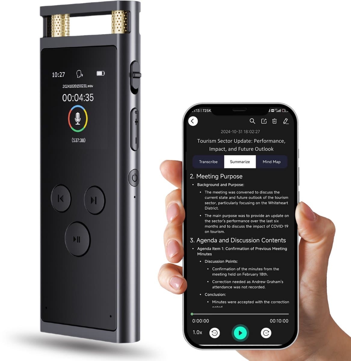 AI Digitale Voice Recorder - 64GB - AI Transcription en Samenvatting - Ondersteuning 102 Talen - App-bediening - voor Vergaderingen Interviews Lesgeven — afbeelding 1