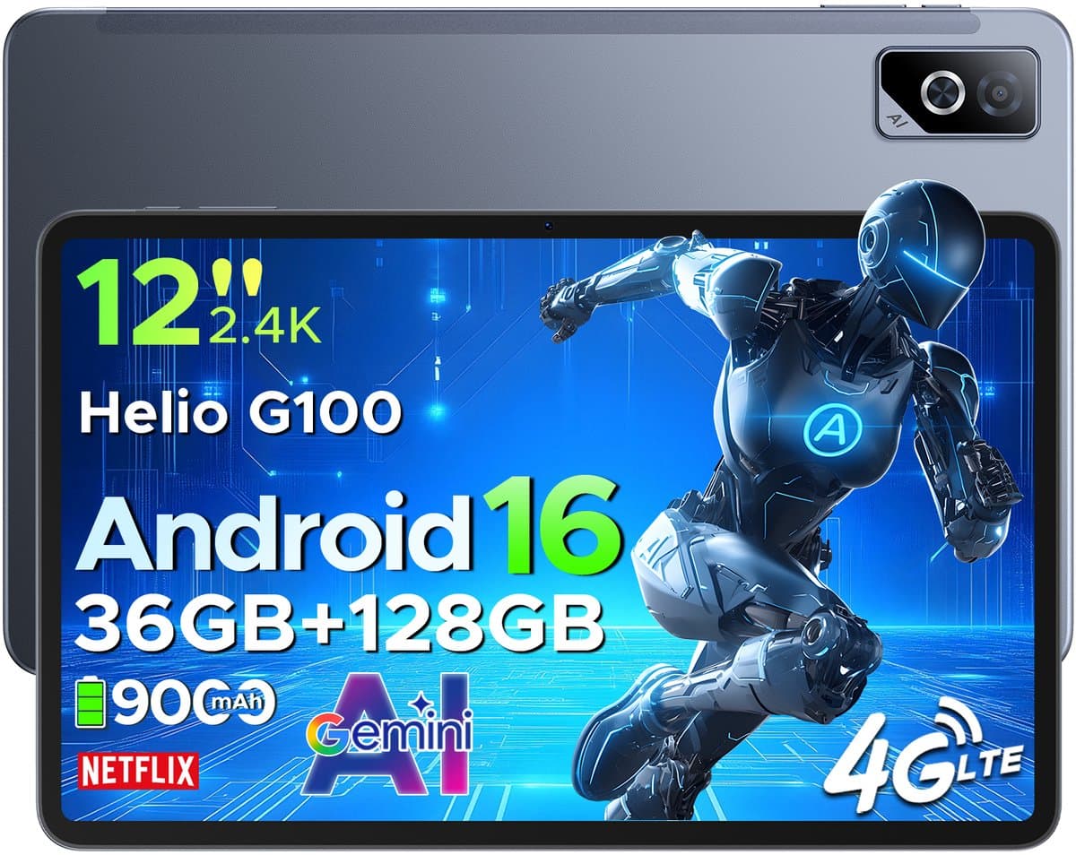 DOOGEE Tab G6 Pro – 12 inch tablet – 9000 mAh/18 W – 36 GB RAM + 128 GB ROM – Android 16 – Gemini AI – 2,4K 90 Hz IPS – Helio G100-chipset – 4G LTE – wifi – dubbele luidsprekers – Face ID — afbeelding 1