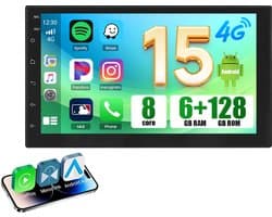 ESSGOO Autoradio 2Din Universeel - Android 15 - Apple Carplay & Android Auto (Draadloos) - 6+128GB - 7 Inch HD Touchscreen - GPS, FM/AM, 4G WIFI
