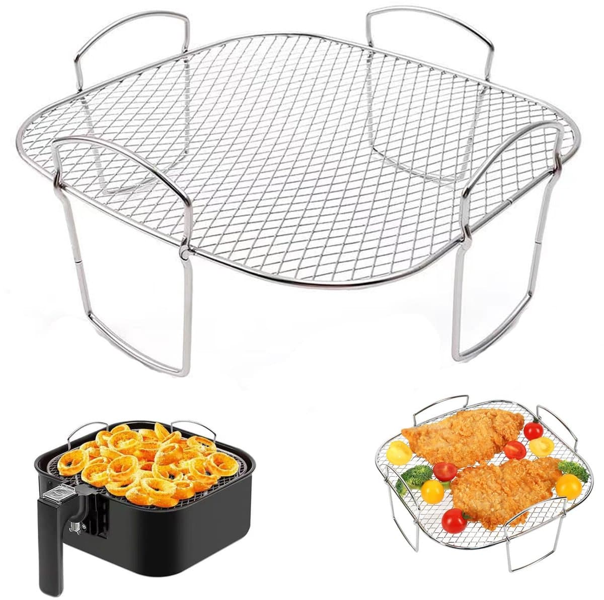 Accessoires voor airfryer, airfryer met twee zones, accessoireset, roestvrij staal, airfryer, grillpan voor airfryer om te koken — afbeelding 1