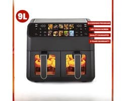 Norvia - Dubbele airfryer - XXL - 9L - 2000 W - 2 manden - 10 vooraf ingestelde kookprogramma's - Helder kijkraam - 200°C