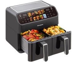 SOLVA Airfryer - XXL - Dubbele Airfryer - LED Display - 2000W - 9 Liter - Kijkvenster - Gezond Frituren - 32×28×25 cm - Zwart -