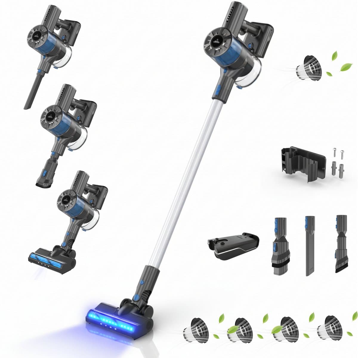 Innova Essentials PowerVac Filter Edition – Steelstofzuiger Draadloos - 500 Air Watts - met 4 extra HEPA-filters - met 4 verschillende opzetstukken - Draadloze Stofzuiger - Zonder zak op accu - Vacuum Cleaner — afbeelding 1