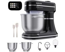 SUNCOK Keukenmixer, met twee roestvrijstalen mengkommen: 4,5 l en 5,5 l. Krachtige motor van 1500 W, geluidsniveau 59 dB. Blender, geschikt voor bakken en deeg kneden.