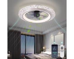 Crystal Ventilator Lamp - Wit - 50 cm - LED - Dimbaar - Met Afstandsbediening en APP - 6 Snelheden - Stille Flush Mount Ventilator - Moderne Slaapkamerlamp — afbeelding 1