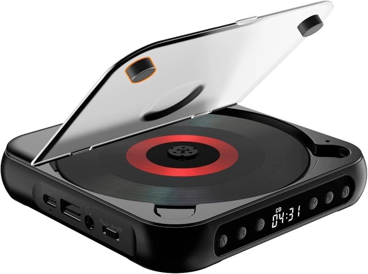 CD Speler - Draagbare Bluetooth - cd-speler - Ondersteunt MP3/WMA - met USB-C- snelladen – Ultradun en compact - formaten – Geschikt voor zowel reizen als thuisgebruik – Zwart — afbeelding 1