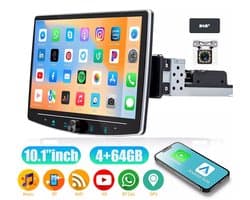 ESSGOO 1DIN Autoradio auto met 10,1 Inch 360° draaibaar scherm - DAB+ autoradio geschikt voor CarPlay en Android auto - Android 15 4 + 64 GB - Bluetooth FM RDS - multimediaspeler - 12LED-achteruitrijcamera - microfoon