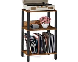 Signature Home LP Opbergsysteem - Platenspeler Meubel met opbergruimte - Vinyl Opbergsysteem - voor 100 albums - Stand Platenspelerstandaard - bruin - Zwart