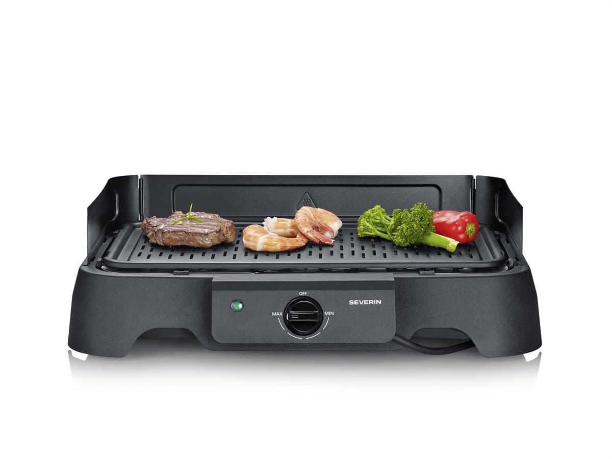 Severin PG 8595 Tafelgrill – 2000 W – Aluminium Grillplaat – Glad & Geribbeld – Zwart — afbeelding 1