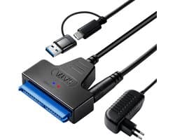 SATA USB Adapter - Externe Harde Schijf - Data Overzetten - Met Voeding - Compact Formaat - Zwart
