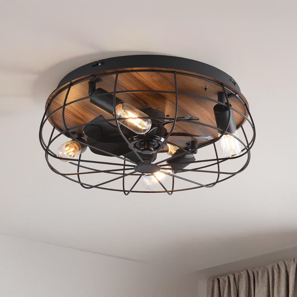 LumenXL - Industriële plafondventilator zwart met houtoptiek - Fistik — afbeelding 1