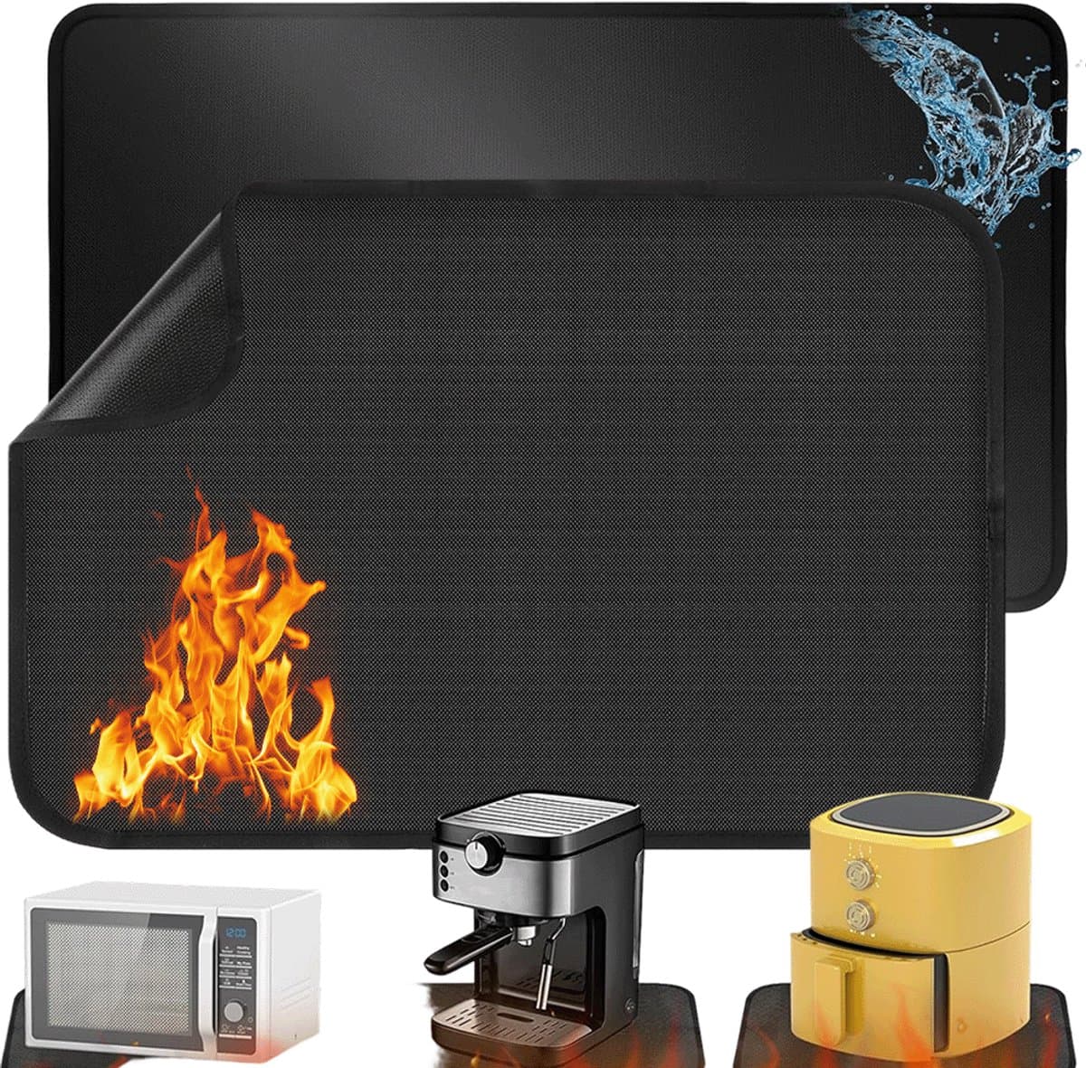 2x Hittebestendige Beschermingsmatten – 60x40 cm – Antislip Onderzetters voor Airfryer, Oven, Koffiemachine & Magnetron – Zware Keukenmatten voor Aanrechtapparaten — afbeelding 1