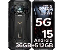 DOOGEE S200 PLUS 5G - Robuuste Smartphone - Robuuste Telefoon - 36 GB RAM + 512 GB ROM /2TB TF - Android 15 - 11100 mAh/33W - Dimensity 7300 - 6,72 inch + 120 Hz - Face ID - NFC - Bluetooth 5.4 -1.32" ronde AMOLED display - Zwart
