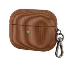 Luxe geribd hoesje voor oordopjes – Vertical Stripe design met sleutelhaak, geschikt voor AirPods 4 (Bruin)