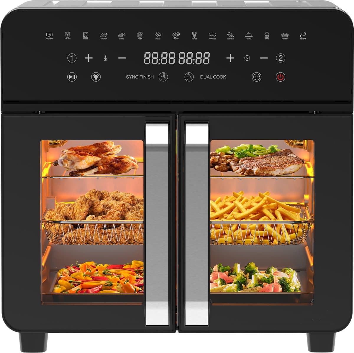 Dewelling XXL Airfryer AFTO-2301DT - Heteluchtfriteuse 23L met 2 Zones, Verwijderbare Tussenschot, Franse Deuren,15 Programma’s, 2200W, Inclusief 12 Accessoires — afbeelding 1