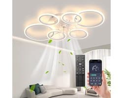6 Ringen Plafondventilator - Dimbaar Met Afstandsbediening & APP - Wit - 6 Snelheden - Smart lamp - Moderne Ventilator — afbeelding 1