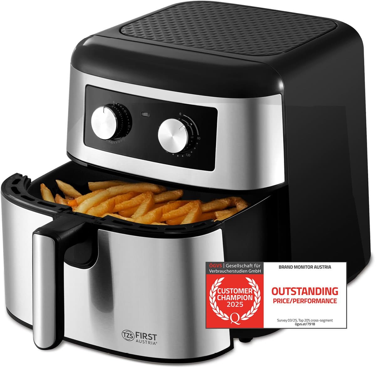 TZS First Austria Airfryer - Heteluchtfriteuse - 8L - 1700W - 80ºC tot 200ºC - Zwart — afbeelding 1