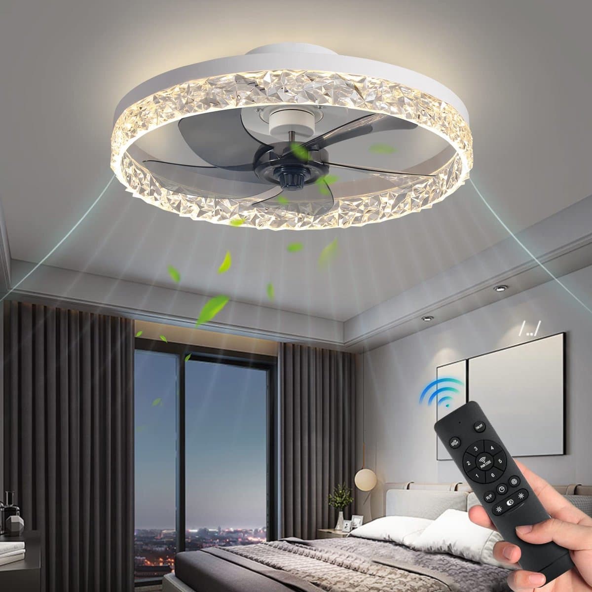 Ventilator Lamp - Plafondventilator Wit - Smart Lamp - Met Dimmer - 6 Standen Ventilator - Keuken Lamp - Woonkamerlamp - Moderne lamp — afbeelding 1