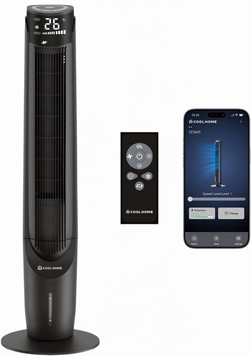 CoolHome AC2207 Aircooler- Luchtkoeler met draaifunctie - Afstandsbediening en App - Incl. Koelelement - 107 CM - Dimbaar LED scherm — afbeelding 1