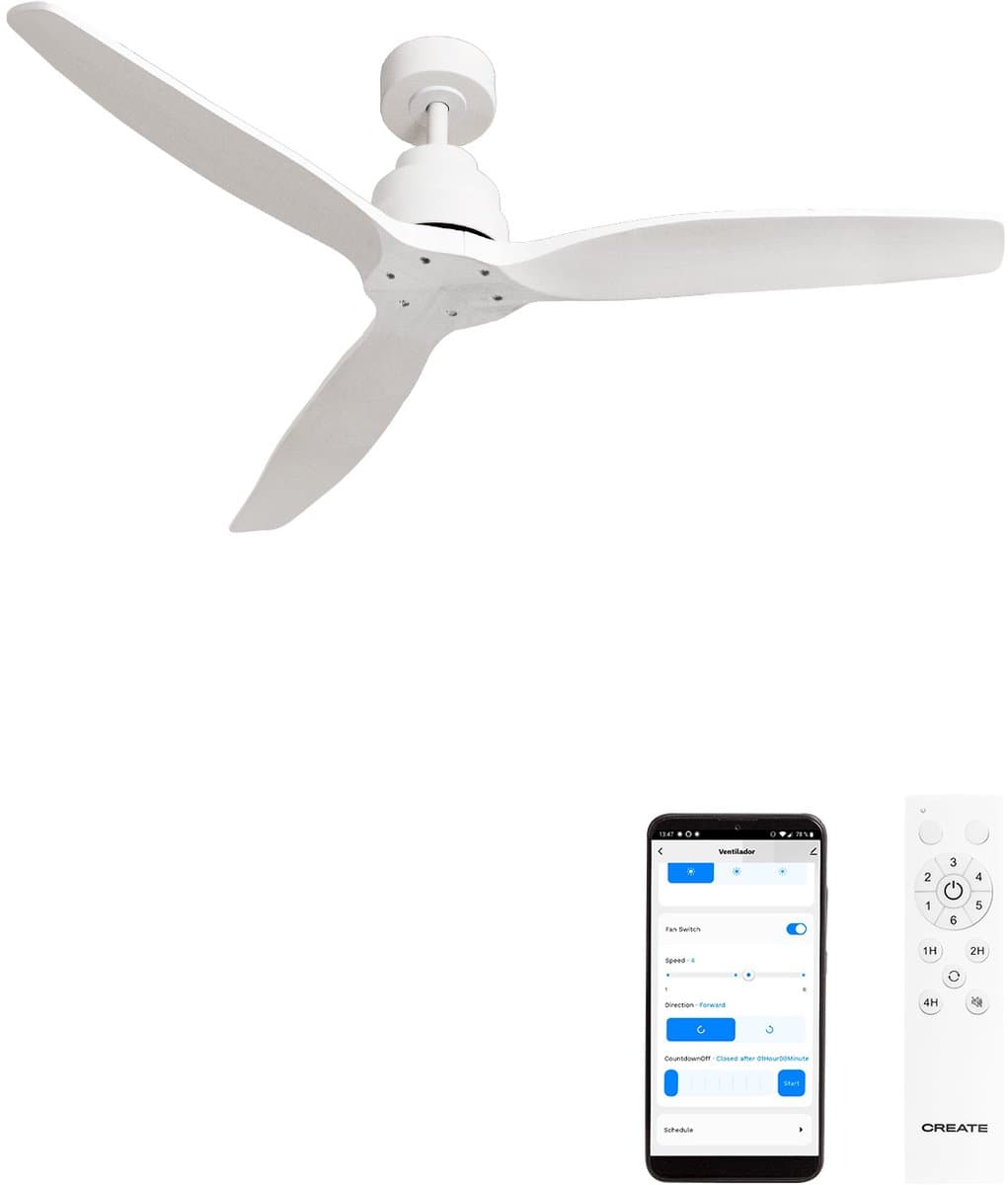 CREATE - Plafondventilator 40W silent Ø132 cm - Met Wifi - Met Afstandsbediening - 6 Snelheden - Timer - Zomer/Winter functie - Wit - WIND STYLANCE — afbeelding 1