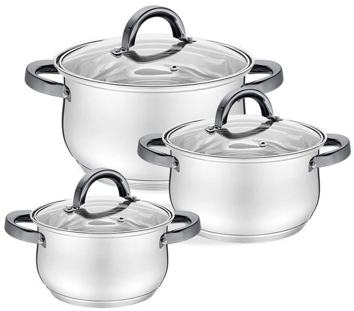 Maestro MR-3522-6M-BLACK - Pannenset - RVS - 6 Delig - Zwarte Handgrepen — afbeelding 1