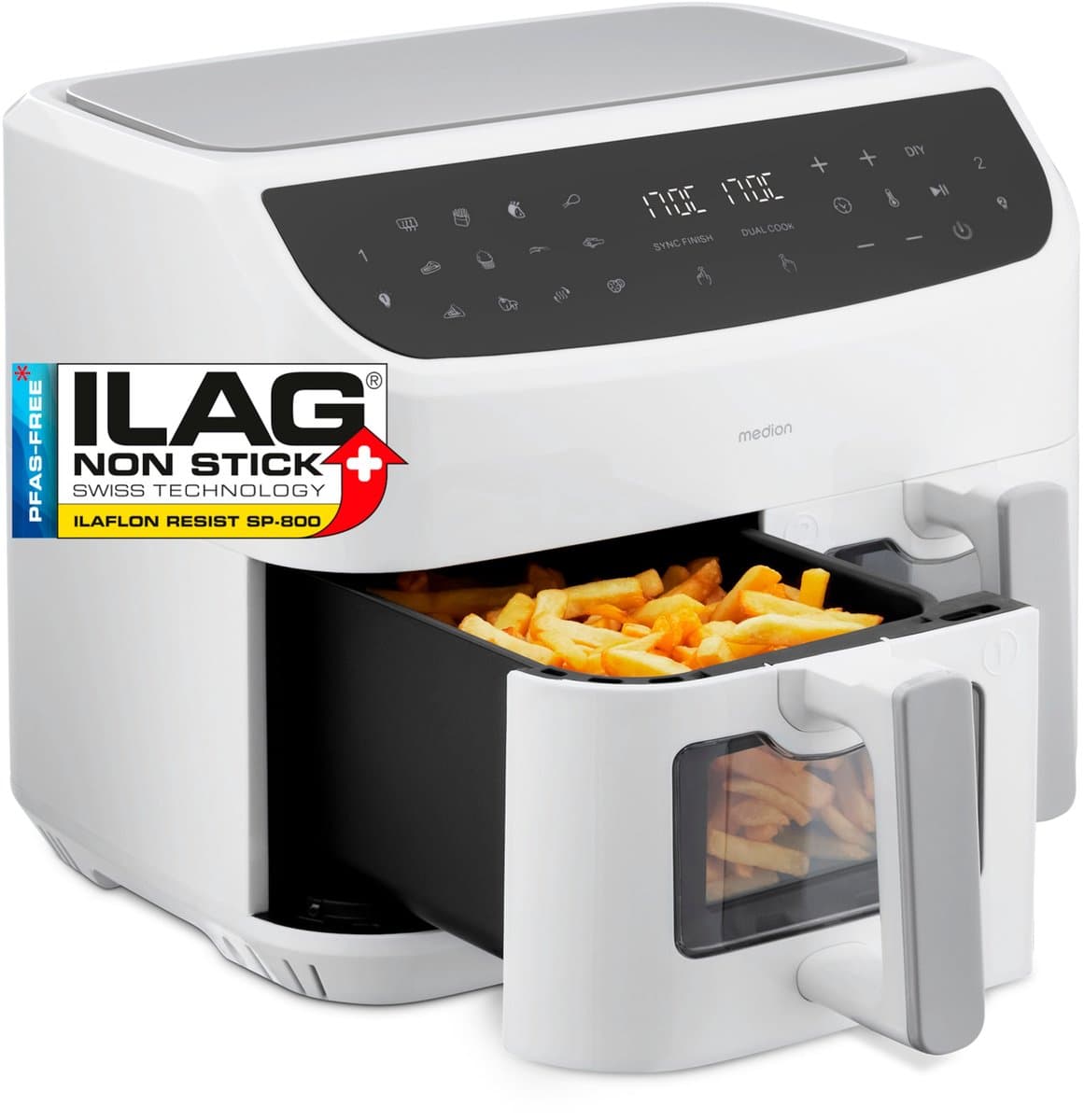 MEDION XXL Dubbele Airfryer P20 - 2 zones - 8,7 L - 2600 W - Wit — afbeelding 1