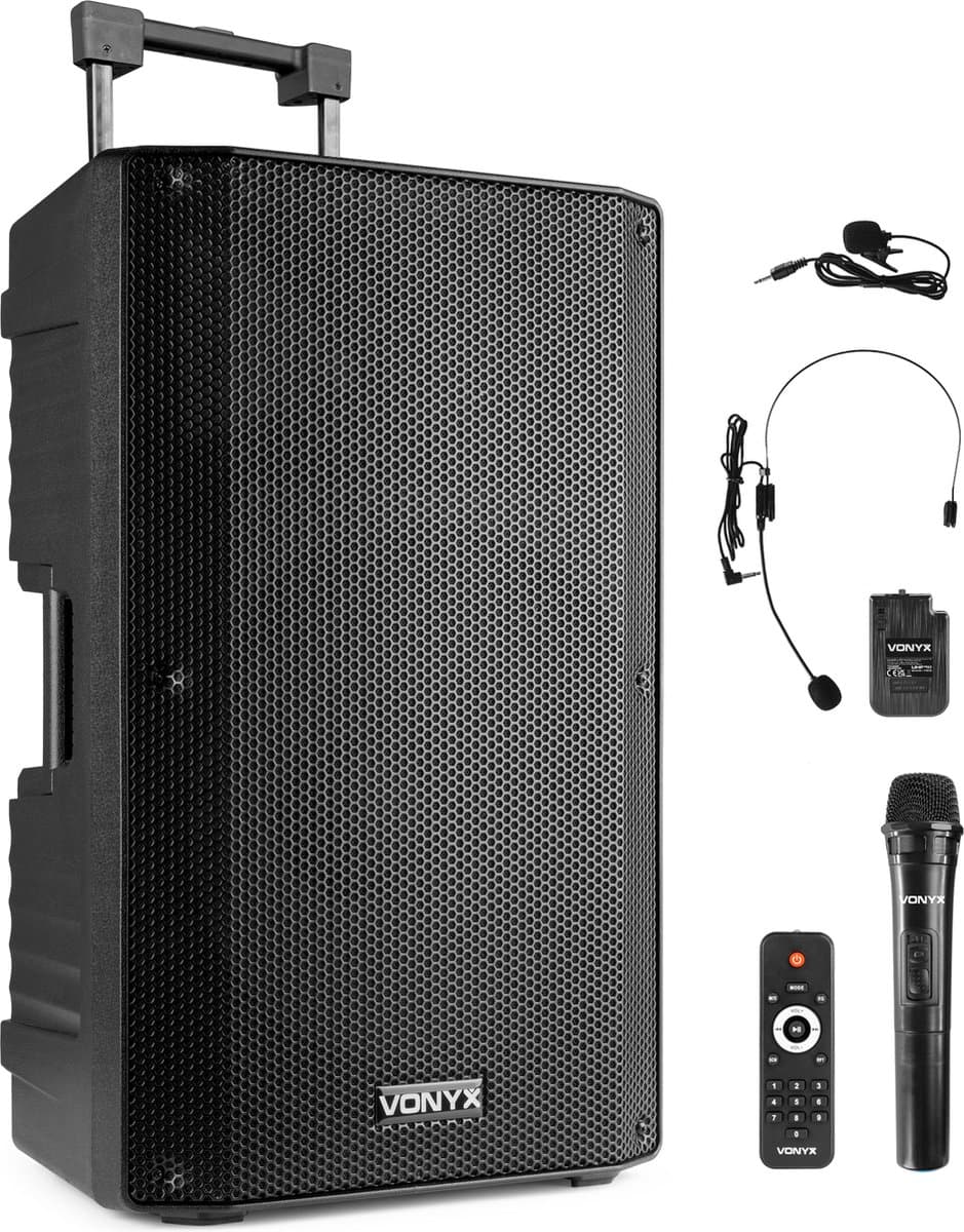 Speaker met Bluetooth - Vonyx VSA700BP - 1000W - Partybox met draadloze microfoon + headset - MP3 - USB — afbeelding 1