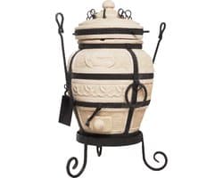Keramische tandoor Don Sarmat - Multifunctionele Houtoven BBQ - Voor de Fijnproever! *** Met klapdeksel EN gietijzeren onderstel