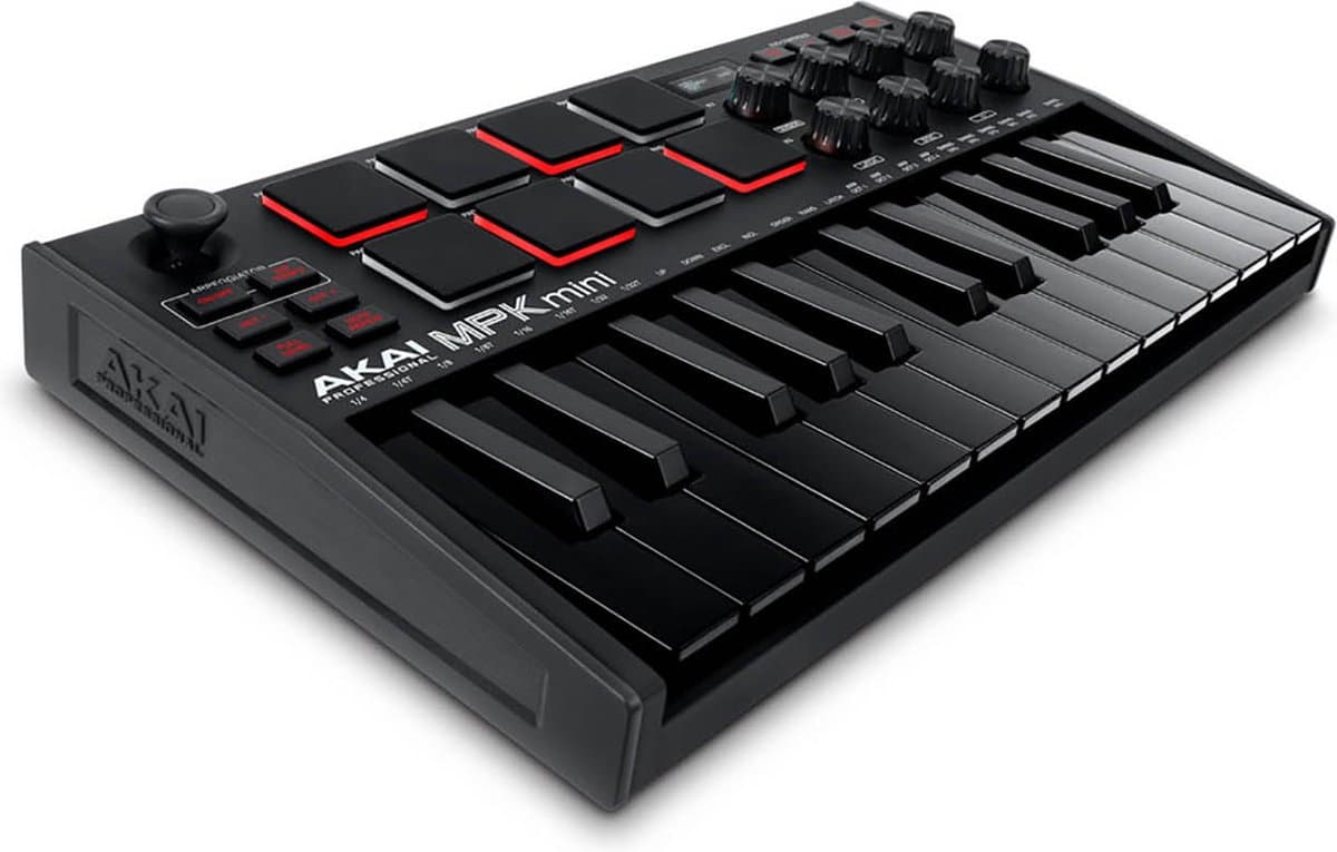 Akai Professional MPK Mini MK3 - 25 toetsen USB MIDI-keyboardcontroller met 8 verlichte drumpads, 8 knoppen, muziekproductiesoftware en Native Instruments Sound Package (NKS-integratie), Zwart — afbeelding 1