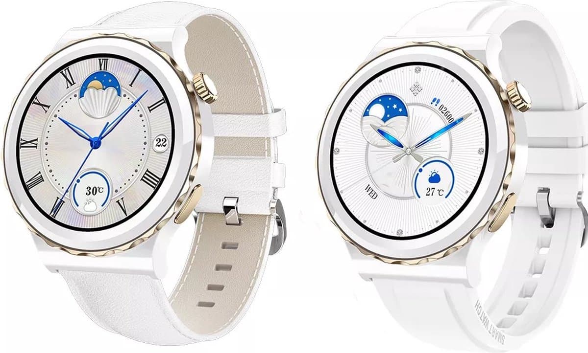 Darenci Smartwatch Snow Fit - Smartwatch heren -Activity Tracker- fit -Touchscreen -Bluetooth bellen -Bluetooth muziek -Met extra bandje -Horloge -Stappenteller -Bloeddrukmeter -Verbrande calorieën -Zuurstofmeter -Spatwaterdicht -Wit/Goud — afbeelding 1