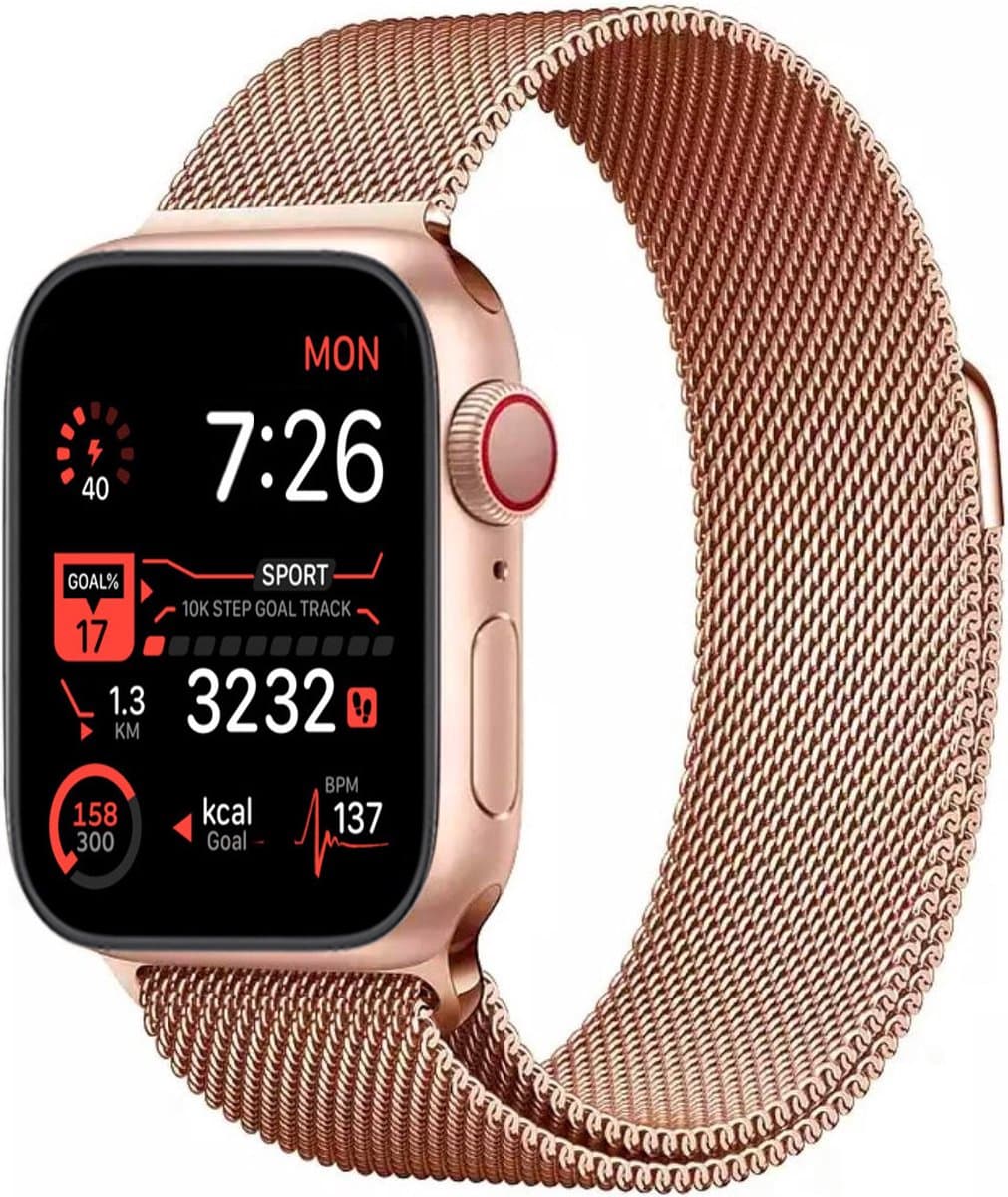 Royal Supplies RF-93 Smartwatch - Smartwatch Heren - Smartwatch Dames- Belfunctie- HD Touchscreen - Horloge - Stappenteller - Bloeddrukmeter - Saturatiemeter - IOS & Android -Screenprotector- Rose goud staal — afbeelding 1