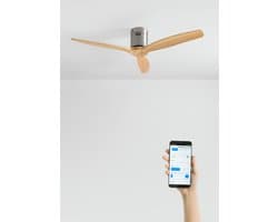 CREATE - Plafondventilator 40W silent 100% hout (Ø132cm) (ruimtes 10m²-25m²) - Nikkel / Licht hout - Geen licht - WIFI + Afstandsbediening - WIND CALM NATURAL WOOD