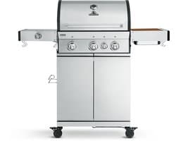 BURNHARD® 3 Branders gasbarbecue FRED Deluxe BLACK Series 3 incl. achterbrander, keramische 900°C infraroodbrander, zijkookplaat, RVS grillrooster + uitklapbare zijtafels