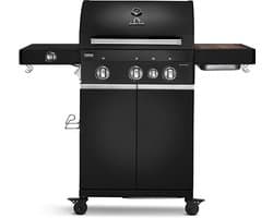 BURNHARD® 3 Branders gasbarbecue FRED Deluxe BLACK Series 3 incl. achterbrander, keramische 900°C infraroodbrander, zijkookplaat, RVS grillrooster + uitklapbare zijtafels
