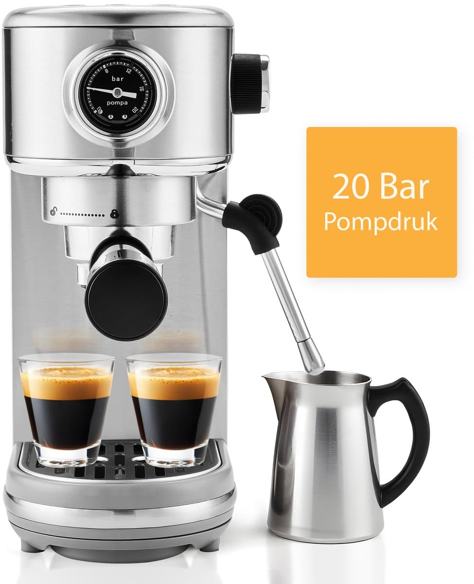 KitchenLove Pistonmachine - RVS Espressomachine - 20 Bar - Handmatig - Met Stoompijpje — afbeelding 1