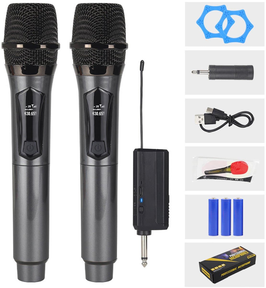 Draadloze Microfoon - Oplaadbare Draadloze Microfoonset - met Plug-in Ontvanger - Karaoke - Muziek - Studio - Handheld Microfoon voor Zang - met 2 Microfoons — afbeelding 1