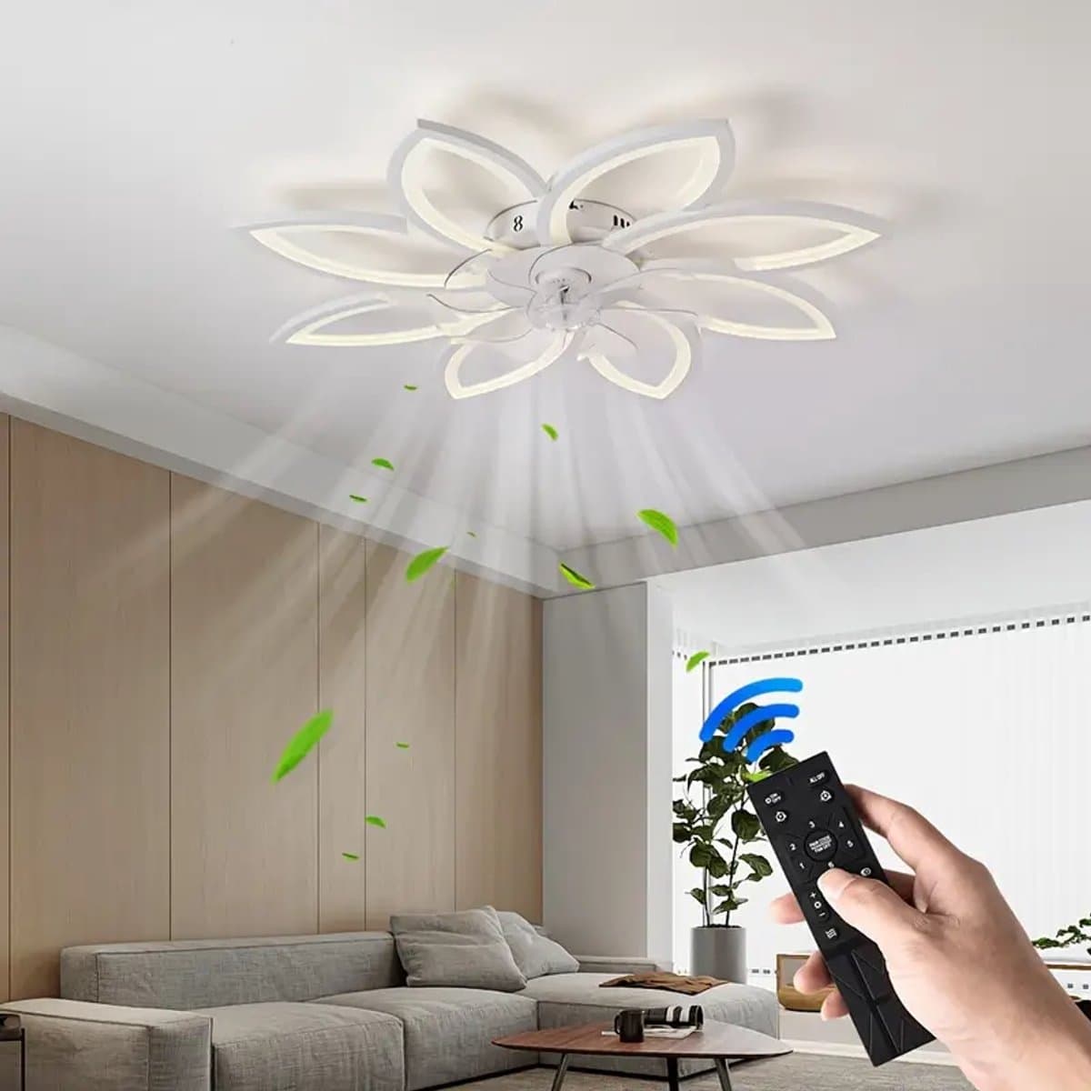 8 Bloem Ventilator Lamp - Moderne Plafondlamp Ventilator - 6 Standen - Wit - Dimbaar - Plafondventilator — afbeelding 1