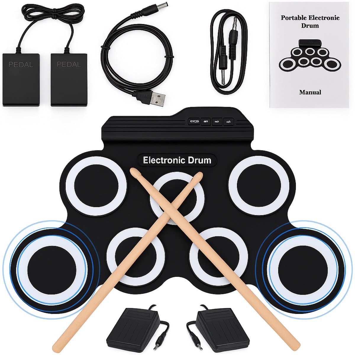 Premium Elektrische Drumstel - Inclusief Drumstokken En Oordopjes - Drumstel voor kinderen - Drumpad - Drumstel Elektronisch - Kinder Drumstel - Nifkos — afbeelding 1
