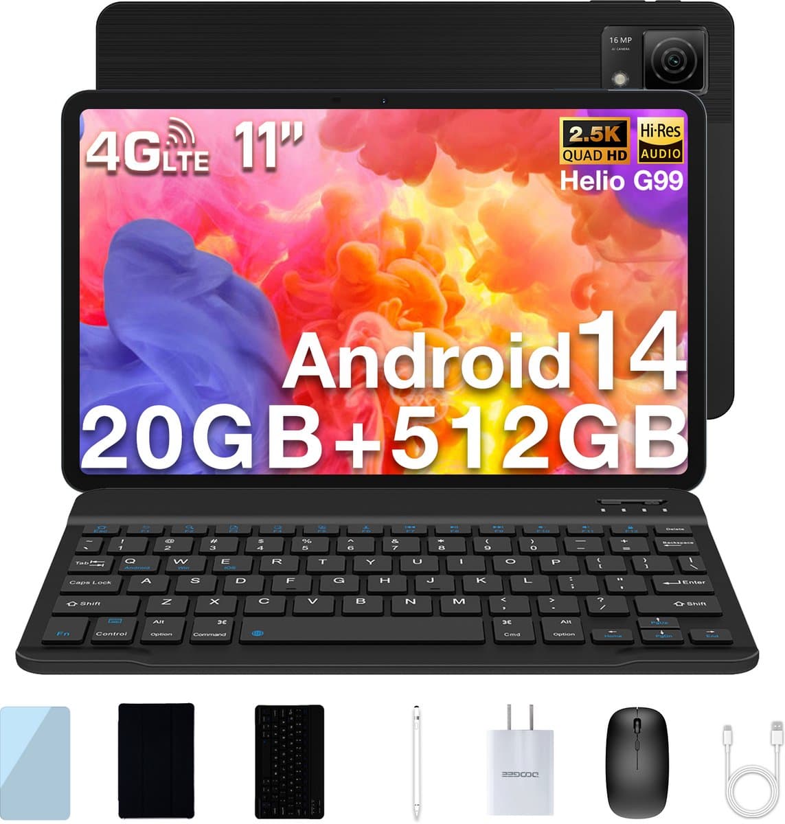 Tablet met toetsenbord DOOGEE T40 11"2,5K 20 GB RAM + 512 GB ROM Android 14 met Helio G99 Batterij 8580 mAh 16 MP + 8 MP Face ID,Zwart — afbeelding 1